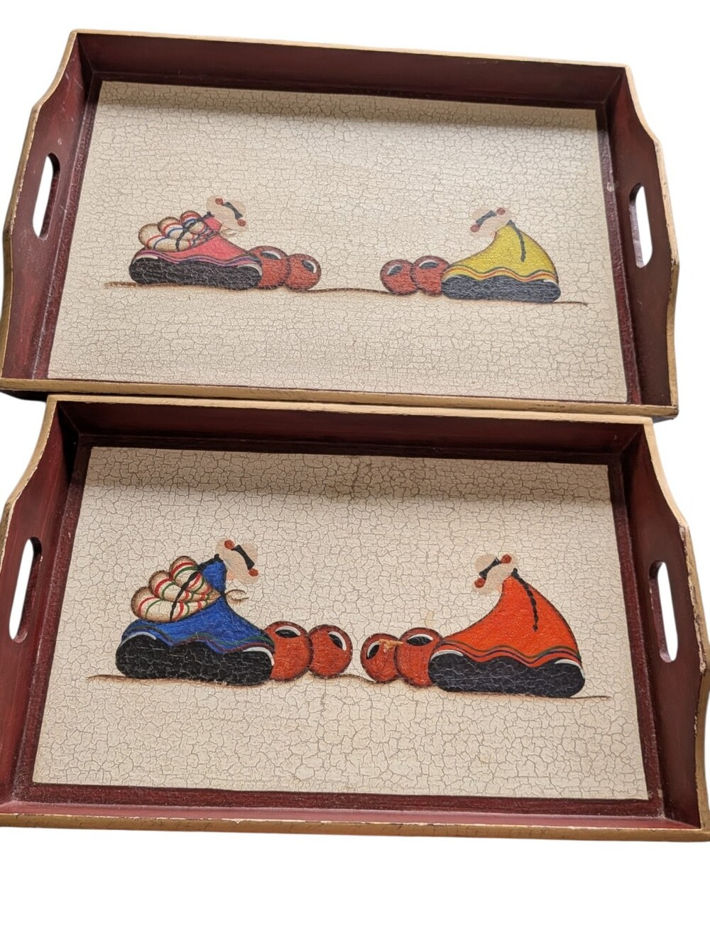 Decorative Southwestern Wood Nesting Serving Tray Set Lodge Serveware